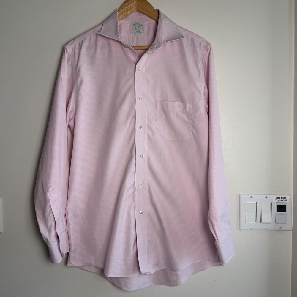 Brooks Brothers Milano Non-Iron Micro Stripe Shirt Pink Mens 16-33 Dress Shirt